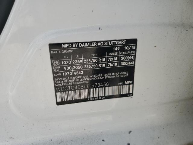 WDCTG4EB6KJ578458 - 2019 MERCEDES-BENZ GLA 250 Weiß Foto 13
