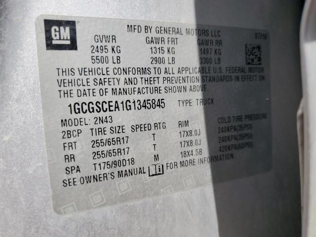 1GCGSCEA1G1345845 - 2016 CHEVROLET COLORADO LT SILVER photo 12