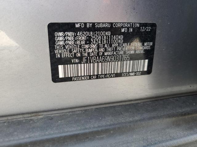 JF1VBAA69N9031765 - 2022 SUBARU WRX SILVER photo 13