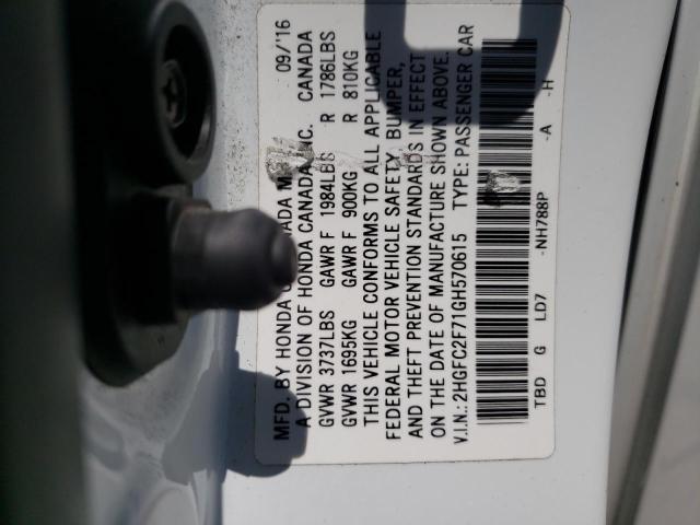 2HGFC2F71GH570615 - 2016 HONDA CIVIC EX WHITE photo 12