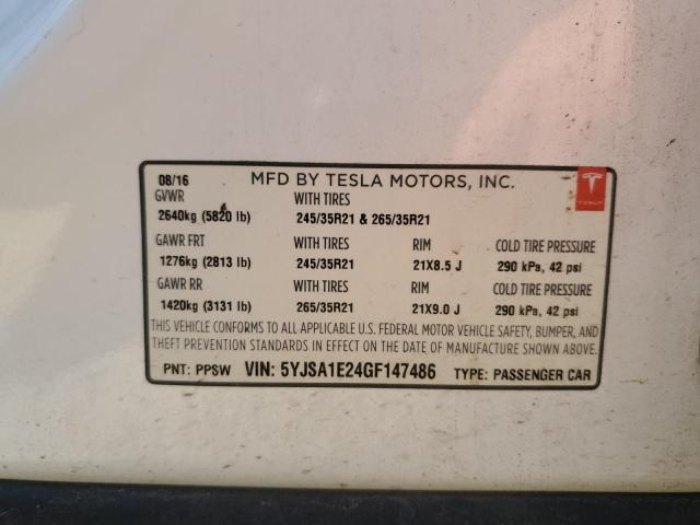 5YJSA1E24GF147486 - 2016 TESLA MODEL S Weiß Foto 13
