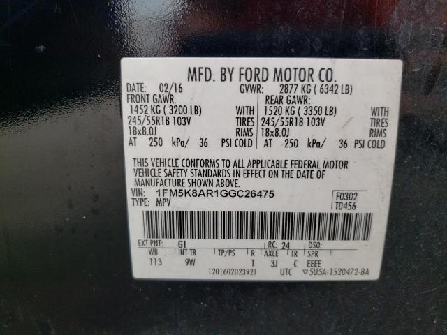 1FM5K8AR1GGC26475 - 2016 FORD EXPLORER POLICE INTERCEPTOR BLACK photo 10