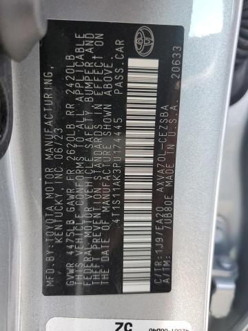 4T1S11AK3PU174445 - 2023 TOYOTA CAMRY SE NIGHT SHADE SILVER photo 12