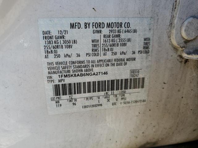 1FM5K8AB6NGA27146 - 2022 FORD EXPLORER POLICE INTERCEPTOR 双色 照片 13