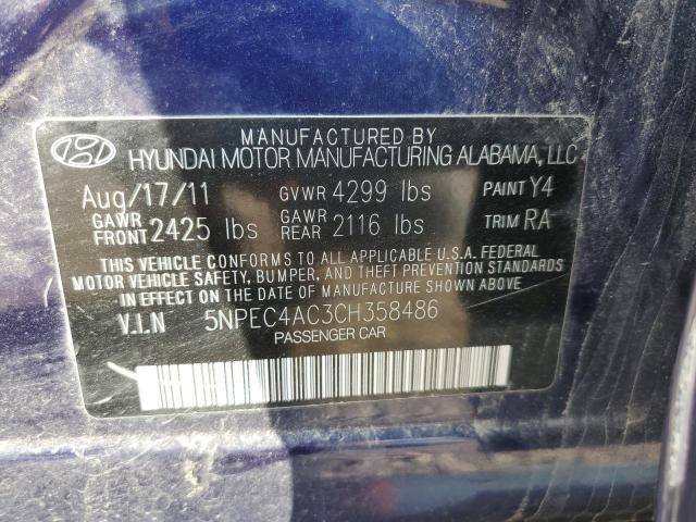 5NPEC4AC3CH358486 - 2012 HYUNDAI SONATA SE BLUE photo 12