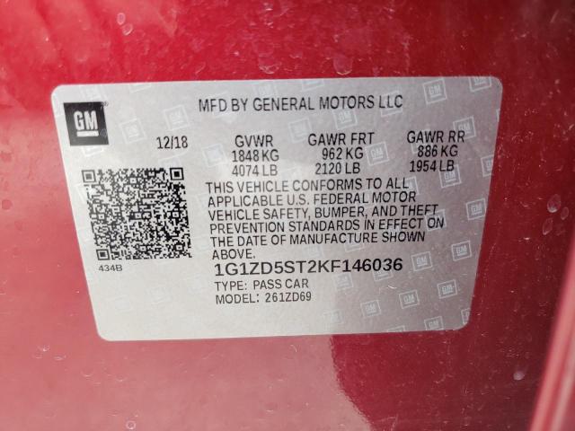 1G1ZD5ST2KF146036 - 2019 CHEVROLET MALIBU LT RED photo 12