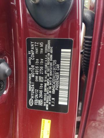 KMHGC4DDXCU191705 - 2012 HYUNDAI GENESIS 3.8L 勃艮第红 照片 12