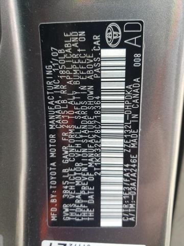 2T1KR32E78C718364 - 2008 TOYOTA COROLLA MA XR GRAY photo 12