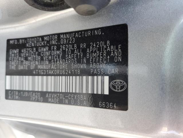 4T1G31AK0RU624118 - 2024 TOYOTA CAMRY SE NIGHT SHADE SILVER photo 12