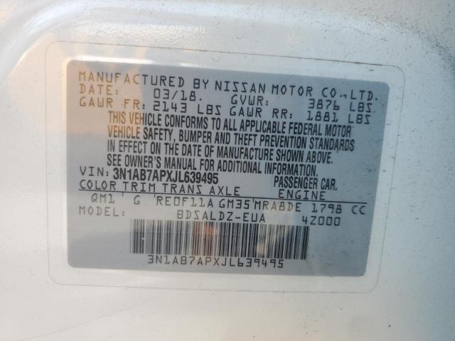 3N1AB7APXJL639495 - 2018 NISSAN SENTRA S თეთრი ფოტო 12