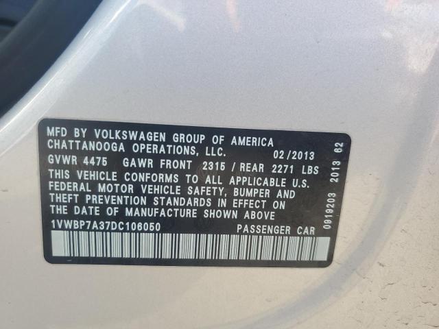 1VWBP7A37DC106050 - 2013 VOLKSWAGEN PASSAT SE Արծաթագույն լուսանկար 12
