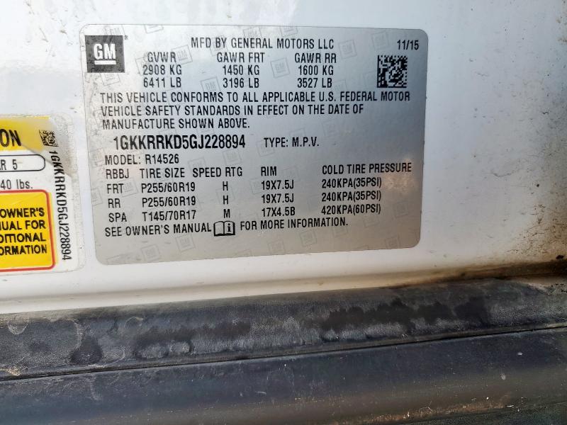 1GKKRRKD5GJ228894 - 2016 GMC ACADIA SLT-1 WHITE photo 14