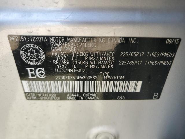 2T3RFREV3FW390563 - 2015 TOYOTA RAV4 XLE SILVER photo 13