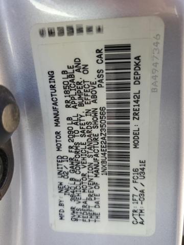 1NXBU4EE2AZ350566 - 2010 TOYOTA COROLLA BASE SILVER photo 12