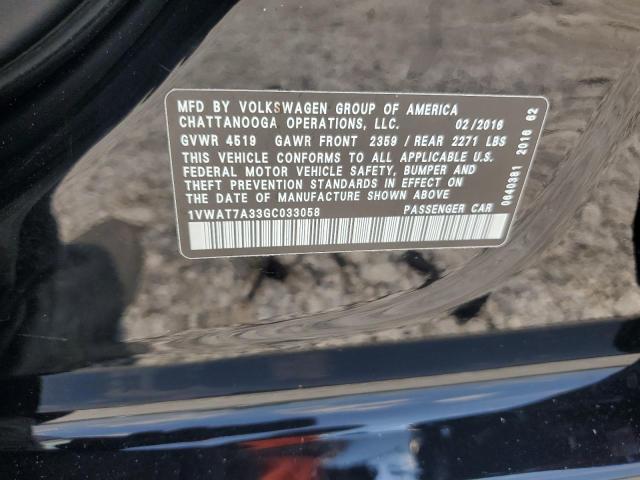 1VWAT7A33GC033058 - 2016 VOLKSWAGEN PASSAT S 黑色 照片 12