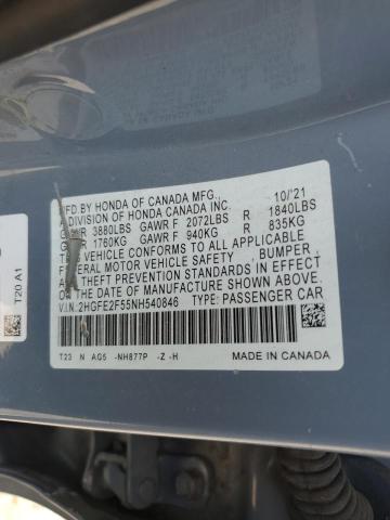 2HGFE2F55NH540846 - 2022 HONDA CIVIC SPORT ლურჯი ფოტო 12