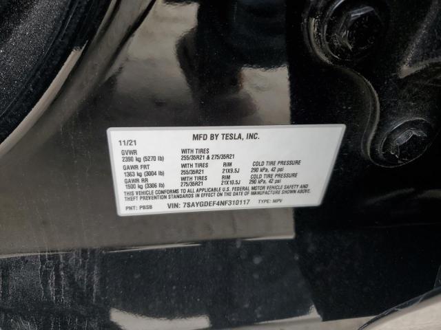 7SAYGDEF4NF310117 - 2022 TESLA MODEL Y BLACK photo 12