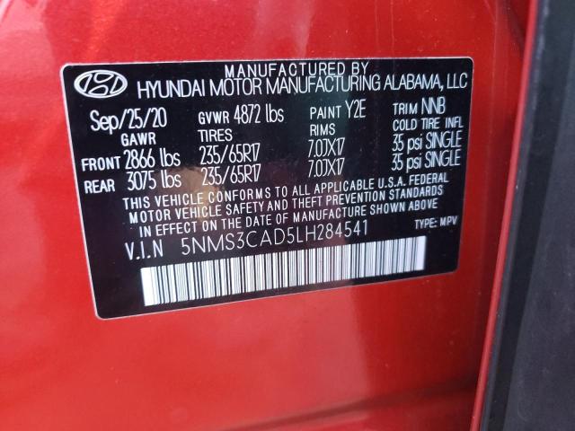 5NMS3CAD5LH284541 - 2020 HYUNDAI SANTA FE SEL Կարմիր լուսանկար 14
