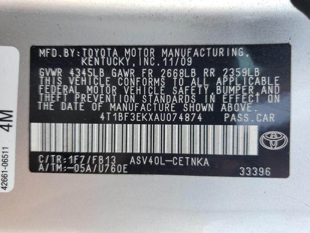 4T1BF3EKXAU074874 - 2010 TOYOTA CAMRY BASE SILVER photo 12