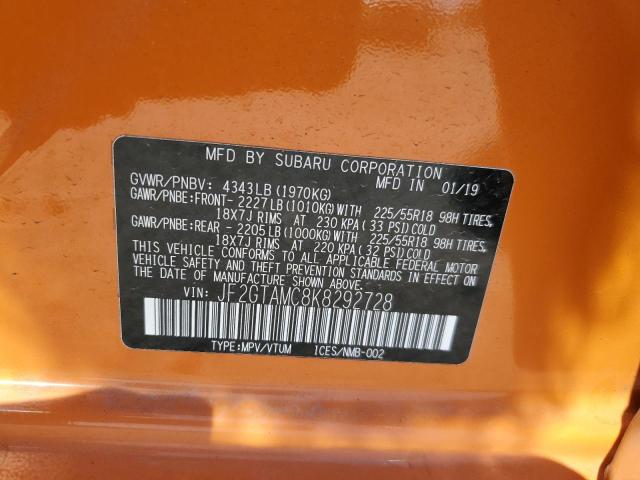 JF2GTAMC8K8292728 - 2019 SUBARU CROSSTREK LIMITED ORANGE photo 13