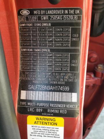 SALFT2BN9AH174599 - 2010 LAND ROVER LR2 HSE TECHNOLOGY RED photo 12