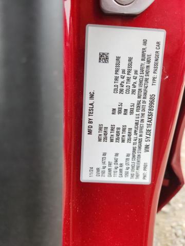 5YJ3E1EAXSF899685 - 2025 TESLA MODEL 3 RED photo 12