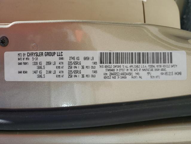 2A4RR5D14AR344901 - 2010 CHRYSLER TOWN & COU TOURING 金色 照片 13