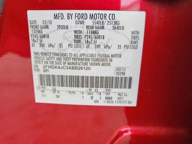 2FMDK4JC3ABB26120 - 2010 FORD EDGE SEL 红色 照片 13