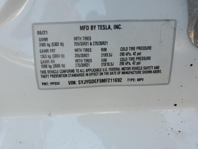 5YJYGDEF9MF211692 - 2021 TESLA MODEL Y WHITE photo 13