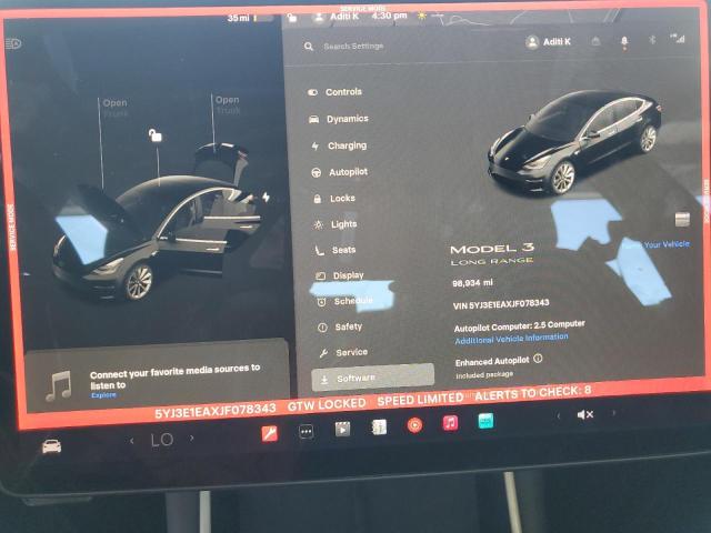5YJ3E1EAXJF078343 - 2018 TESLA MODEL 3 Чорний фото 9