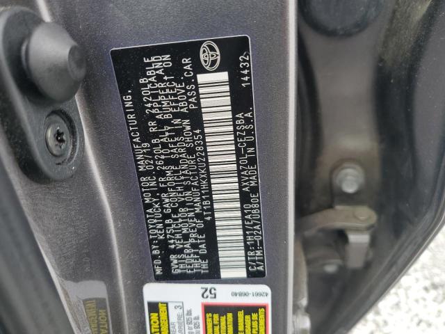 4T1B11HKXKU228354 - 2019 TOYOTA CAMRY L GRAY photo 12