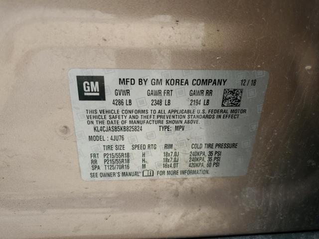 KL4CJASB5KB825824 - 2019 BUICK ENCORE PREFERRED Marrón foto 12