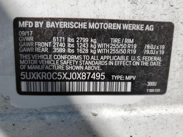 5UXKR0C5XJ0X87495 - 2018 BMW X5 XDRIVE35I WHITE photo 13