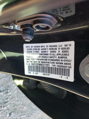 19XFC2F80KE211221 - 2019 HONDA CIVIC SPORT BLACK photo 12