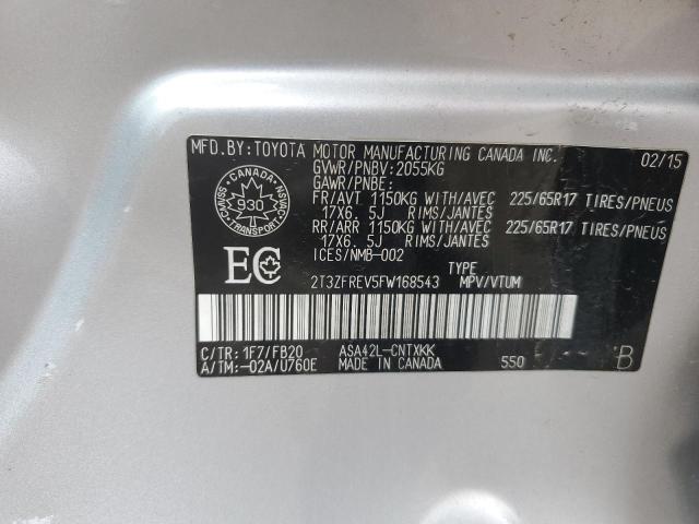 2T3ZFREV5FW168543 - 2015 TOYOTA RAV4 LE 银色 照片 13