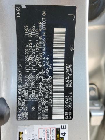 JTEGP21A540010392 - 2004 TOYOTA HIGHLANDER BASE Gümüş fotoğraf 12