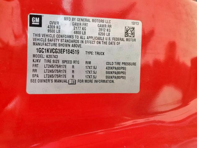 1GC1KVCG3EF184519 - 2014 CHEVROLET SILVERADO K2500 HEAVY DUTY RED photo 12