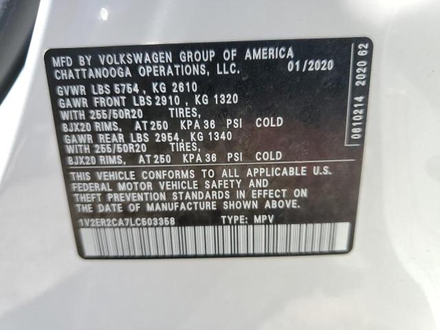 1V2ER2CA7LC503358 - 2020 VOLKSWAGEN ATLAS SEL WHITE photo 13