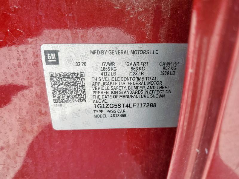 1G1ZG5ST4LF117288 - 2020 CHEVROLET MALIBU RS RED photo 12