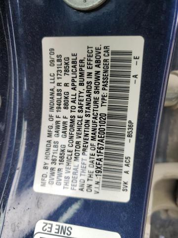 19XFA1F67AE001020 - 2010 HONDA CIVIC LX-S ლურჯი ფოტო 12