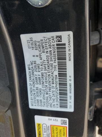 2HGFE2F2XPH567694 - 2023 HONDA CIVIC LX 灰色 照片 12