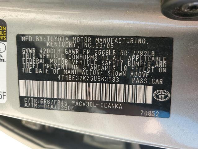 4T1BE32K75U563083 - 2005 TOYOTA CAMRY LE SILVER photo 12