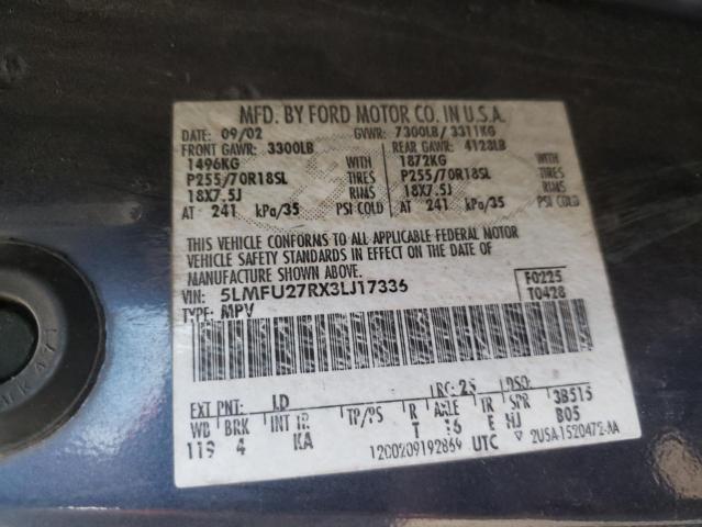 5LMFU27RX3LJ17336 - 2003 LINCOLN NAVIGATOR ლურჯი ფოტო 10