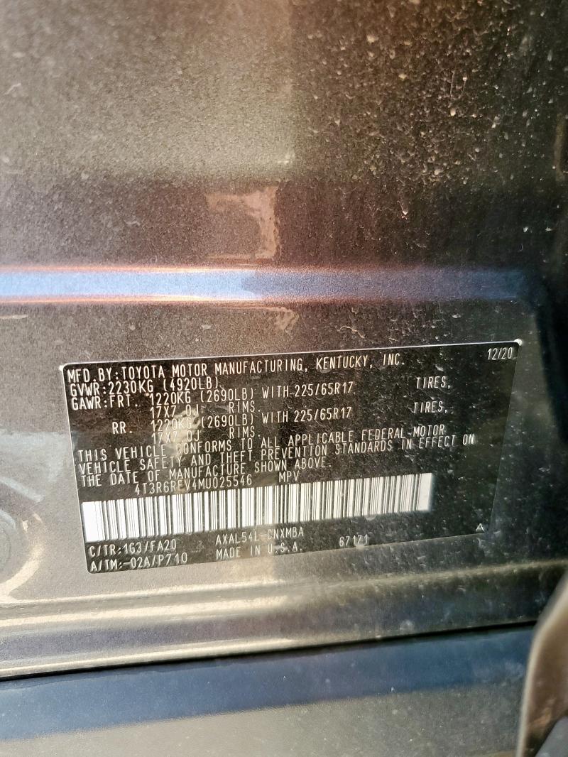 4T3R6RFV4MU025546 - 2021 TOYOTA RAV4 XLE CHARCOAL photo 13