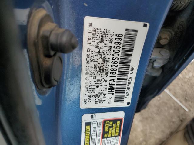 JHMFA16826S005996 - 2006 HONDA CIVIC EX BLUE photo 12
