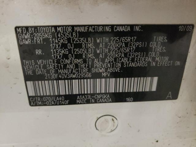 2T3DF4DV3AW029566 - 2010 TOYOTA RAV4 LIMITED Ağ foto 13