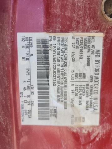 1FMYU60E22UD37363 - 2002 FORD EXPLORER SPORT RED photo 13