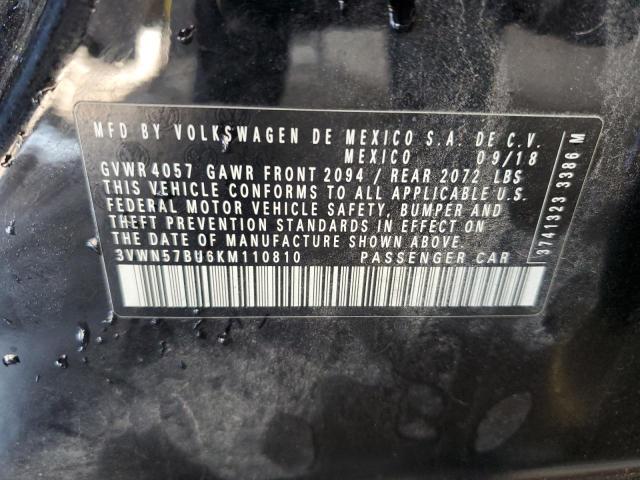 3VWN57BU6KM110810 - 2019 VOLKSWAGEN JETTA S შავი ფოტო 12