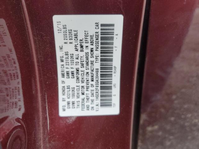 1HGCR2F85GA094488 - 2016 HONDA ACCORD EXL ბურგუნდია ფოტო 12