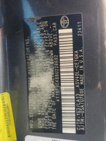 4T1BF3EK6BU228692 - 2011 TOYOTA CAMRY BASE GRAY photo 12